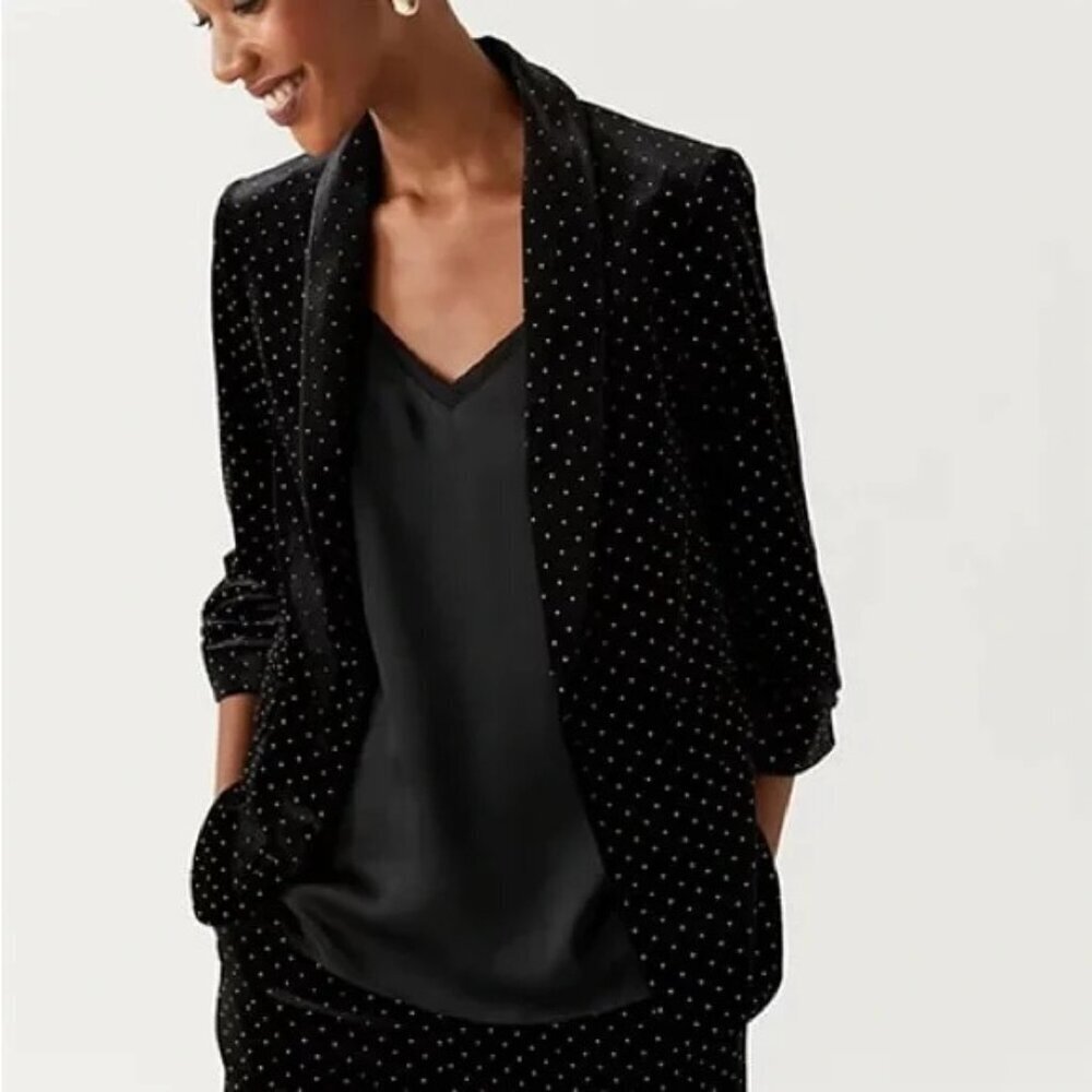 New WT Zara Black Velvet Stud Women's Jacket with Rhinestone Accents Size Xs